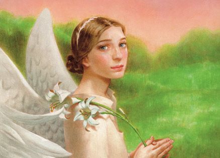 Artist Tran Nguyen's rendering of an angel holding a lily