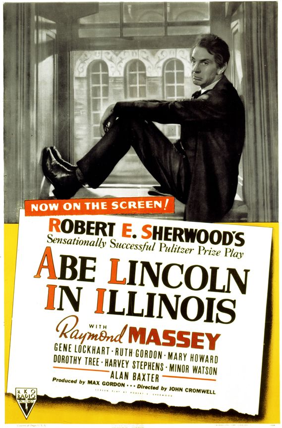 Raymond Massey pictured on a poster for the 1940 movie Abe Lincoln in Illinois