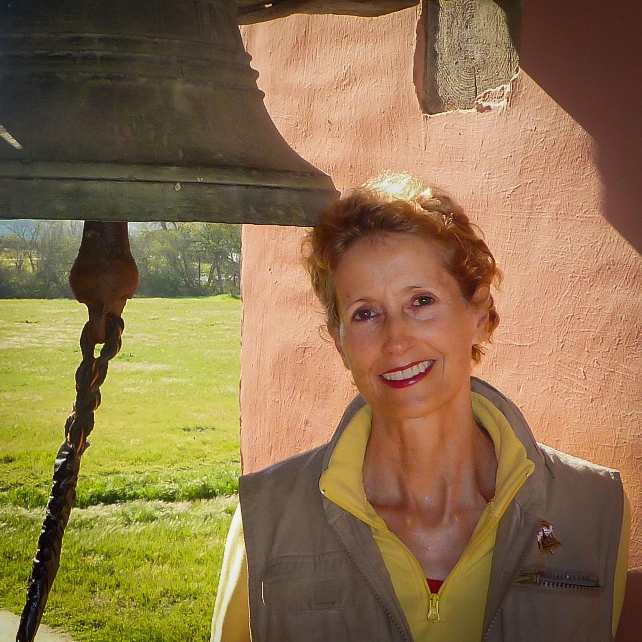 Day 23: Edie poses in the bell tower at Mission La Purisima, near Lompoc, California